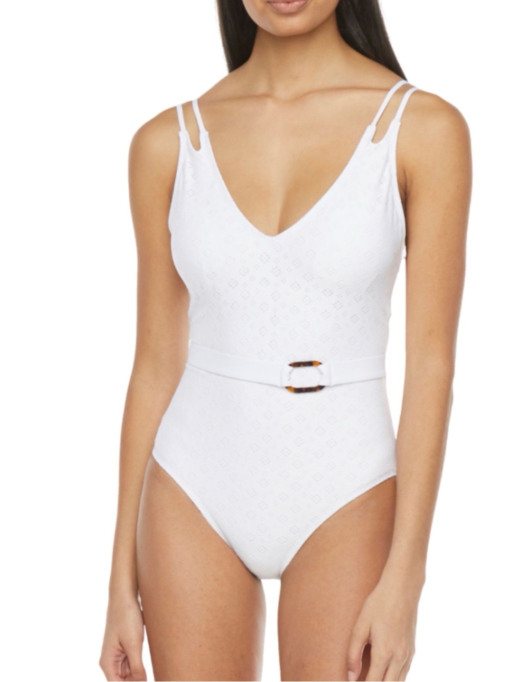 Mynah White One-Piece Swimsuit with Waist Belt